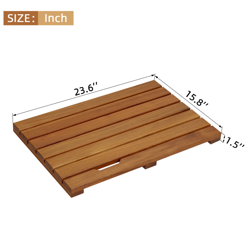 Highland Dunes Mccollough Teak Rectangle Teak & Wood Reversible Shower ...